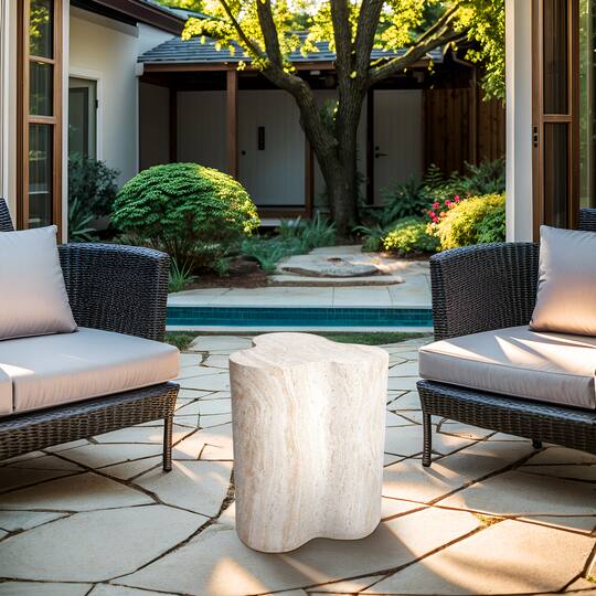 Empire Art Direct 18" Clover Travertine Stone Finish MGO Side Accent Table